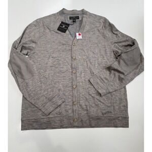Joseph‎ Abboud Black Label Gray Space Dye Cardigan Sweater Elbow Patches XL NWT